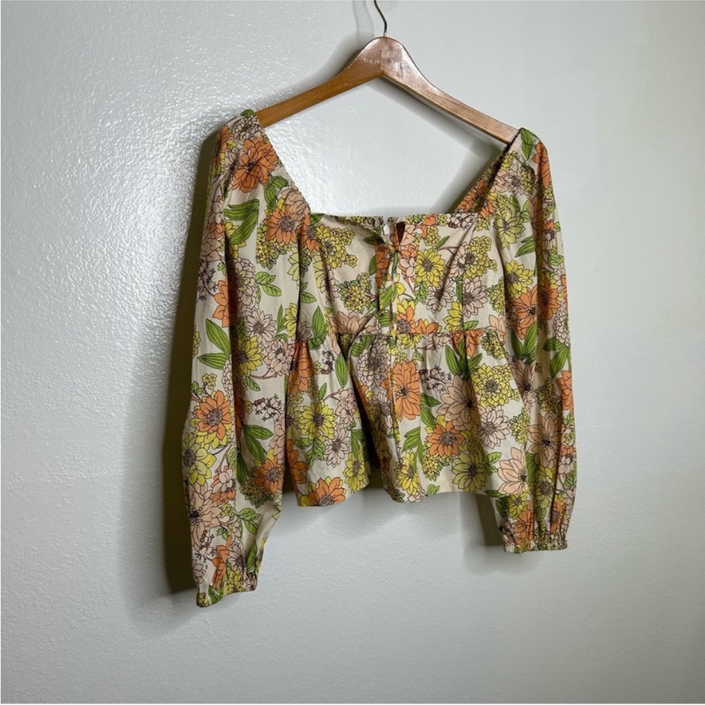 J. Crew Reimagined Square Neck Floral Cotton Blouse Puffed Sleeve Top - Picture 4 of 8